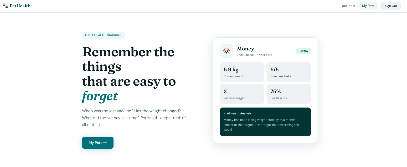 PetHealth Dashboard